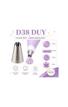 Krema Duyu Ve Pasta Süsleme Ucu + 2 Adet Şanti Torbası No: D38 Diğer Krema Duyu Ve Pasta Süsleme Ucu + 2 Adet Şanti Torbası No: D38 Diğer