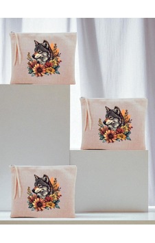 Çiçekli Kurt Baskılı 3'lü Makyaj Çantası 20x25 Cm - Kadın Doğum Günü Hediyesi Kadın Hediye Ürün Çiçekli Kurt Baskılı 3'lü Makyaj Çantası 20x25 Cm - Kadın Doğum Günü Hediyesi Kadın Hediye Ürün