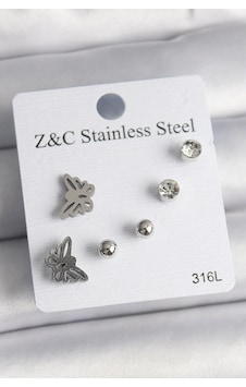 316l Çelik Gümüş Renk Zirkon Taşlı Kelebek Model Kadın Küpe Seti Diğer 316l Çelik Gümüş Renk Zirkon Taşlı Kelebek Model Kadın Küpe Seti Diğer