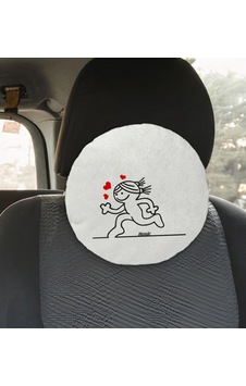 Bk Gift Kişiye Özel İsimli Aşık Çöp Kadın Tasarımlı Yuvarlak Araç Koltuk Yastığı-1