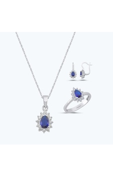 Altınbaş Mavi Taşlı Altın Üçlü Damla Set Autk0017-b-24627-l-set
