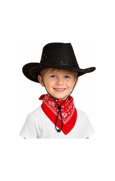 Çocuk Kovboy Şapka Siyah & Kırmızı Bandana Seti N188 Çocuk Kovboy Şapka Siyah & Kırmızı Bandana Seti N188