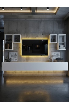 Resital Duvara Monte Ledli 270 Cm Tv Ünitesi Duvar Raflı - Ll6029 Beyaz Resital Duvara Monte Ledli 270 Cm Tv Ünitesi Duvar Raflı - Ll6029 Beyaz