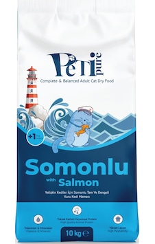 Petipure Somonlu Kuru Yetişkin Kedi Maması Besleyici Vitamin İlaveli Tam Ve Dengeli Mama 10 KG