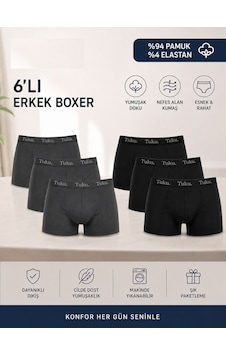 Tutku 0114 Erkek Likralı Boxer 6'lı Paket Siyah - Füme Tutku 0114 Erkek Likralı Boxer 6'lı Paket Siyah - Füme