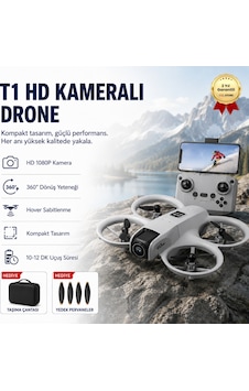 Gri T1 Hd Kameralı 360 Dönüşlü Taşınabilir Kompakt Drone-1689