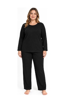 Sleeproom Büyük Beden Siyah Kaşkorse Pijama Takımı Sleeproom Büyük Beden Siyah Kaşkorse Pijama Takımı