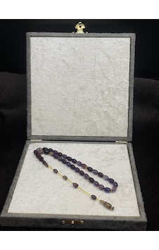 Salih Şirin Halkalı İmame Badem Kesim Lila Mor Sıkma Kehribar Tesbih 6x8 Mm