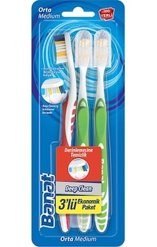 Banat Deep Clean Kapaklı Diş Fırçası 3'lü Ekonomik Paket Medium Banat Deep Clean Kapaklı Diş Fırçası 3'lü Ekonomik Paket Medium