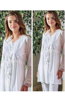 Bone Club 4630 Ecru Hamile Lohusa 3lü Pijama Sabahlık Takım Bone Club 4630 Ecru Hamile Lohusa 3lü Pijama Sabahlık Takım