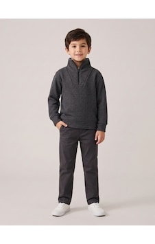 Zekids Çocuk Selanik Kumaş Yarım Fermuarlı Sweatshirt-17508 Füme Zekids Çocuk Selanik Kumaş Yarım Fermuarlı Sweatshirt-17508 Füme