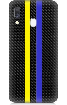 Samsung Galaxy A40 Uyumlu Sarı Lacivert Karbon Motif Desenli Silikon Kılıf Samsung Galaxy A40 Uyumlu Sarı Lacivert Karbon Motif Desenli Silikon Kılıf