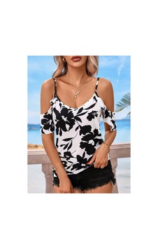 Butik İstanbul Kadın Omuzlardan Açık Ip Askılı V Yakalı Çiçek Desenli Süprem Bluz Beyaz Butik İstanbul Kadın Omuzlardan Açık Ip Askılı V Yakalı Çiçek Desenli Süprem Bluz Beyaz