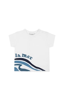 Antebies Organik Beyaz La Mer Baskılı Kısa Kollu Erkek Bebek Tshirt