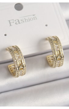 Pirinç Gold Renk Zirkon Taşlı İşleme Detay Halka Model Kadın Küpe - Gümüş Pirinç Gold Renk Zirkon Taşlı İşleme Detay Halka Model Kadın Küpe - Gümüş