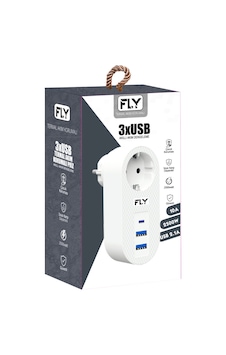 Fly 3400-01, 1 Soket, 2 Usb, 1 Type-c, Akım Korumalı Priz, 2.1a, Beyaz 1.5 Fly 3400-01, 1 Soket, 2 Usb, 1 Type-c, Akım Korumalı Priz, 2.1a, Beyaz 1.5
