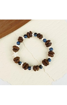 Gerçek Kahve Çekirdeğinden Bileklik Mavi - Kahverengi Gerçek Kahve Çekirdeğinden Bileklik Mavi - Kahverengi