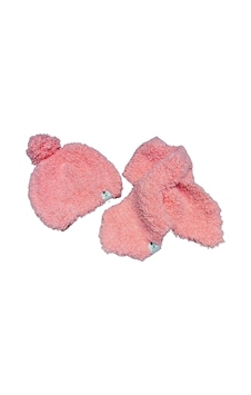 Knittedbygranma El Örgüsü Puffy Pembe Atkı Bere Set Yumuşacık Sıcak Tutar Pembe