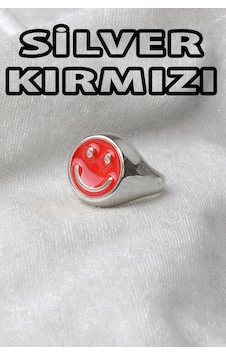 Gümüş Kaplama Kırmızı Renkli Ayarlanabilir Gülen Yüz Surat Smile Yüzük - 2296 Altın