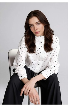 Defacto Regular Fıt Puantiye Poplin Uzun Kollu Tunik H0675ax26spwt32 Beyaz-wt32