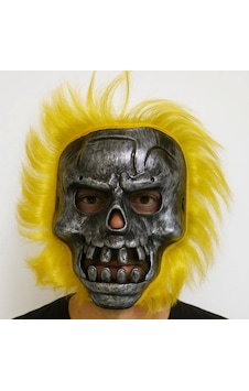 Wild Skull - Metalik Renk Kafatası Sarı Saçlı İskelet Maske Wild Skull - Metalik Renk Kafatası Sarı Saçlı İskelet Maske