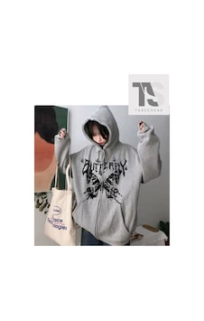 Tarzsokak Gothic Retro Dark Graybutterfly Hooded Baskılı Oversize Fermuarlı Unisex Kapüşonlu Gri Tarzsokak Gothic Retro Dark Graybutterfly Hooded Baskılı Oversize Fermuarlı Unisex Kapüşonlu Gri