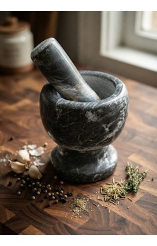 El Yapımı Doğal Mermer Havan & Tokmak Seti - Siyah