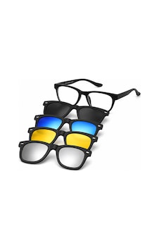 2206 Unisex 4 Klipsli Manyetik Gözlük Seti Şeffaf Optik Çerçeve, Polarize Güneş, Sarı Gece Sürüş, Mavi Ve Gümüş Aynalı Klips, Sert Kutu Siyah Siyah 2206 Unisex 4 Klipsli Manyetik Gözlük Seti Şeffaf Optik Çerçeve, Polarize Güneş, Sarı Gece Sürüş, Mavi Ve Gümüş Aynalı Klips, Sert Kutu Siyah Siyah