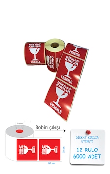 Dikkat Kırılır Etiket 70x80 12 Rulo 500'lü Sarım Dikkat Kırılır Etiket 70x80 12 Rulo 500'lü Sarım