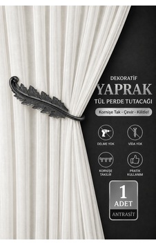 Dekoratif Yaprak Tül Perde Tutacağı Kornişe Takılan Hayalet Kol Bağı Delme Vida Yok 1 Adet Antrasit Dekoratif Yaprak Tül Perde Tutacağı Kornişe Takılan Hayalet Kol Bağı Delme Vida Yok 1 Adet Antrasit