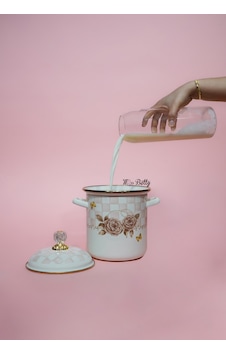 Rosadora Emaye Kuşkonmaz Bakraç Dekoratif Çok Amaçlı Vintage Pembe