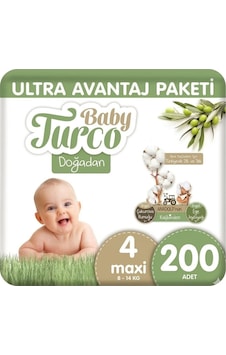 Baby Turco Doğadan Bebek Bezi Ultra Avantaj Paketi Maxi 4 Numara 200 Adet Baby Turco Doğadan Bebek Bezi Ultra Avantaj Paketi Maxi 4 Numara 200 Adet