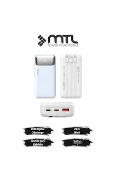 20000 Mah 22.5w Süper Hızlı Şarj Dahili Kablolu Dijital Led Göstergeli Pd Ve Qc 3.0 Powerbank Mt4320 Beyaz 20000 Mah 22.5w Süper Hızlı Şarj Dahili Kablolu Dijital Led Göstergeli Pd Ve Qc 3.0 Powerbank Mt4320 Beyaz