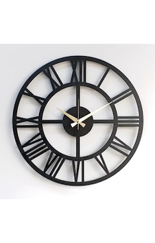 Otantik Siyah Ahşap Roma Rakamlı Sessiz Dekoratif Duvar Saati 40x40 Cm Siyah