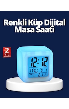 Renk Değiştiren Led Alarmlı Dijital Küp Masa Saati Renk Değiştiren Led Alarmlı Dijital Küp Masa Saati