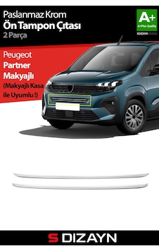 S-dizayn Peugeot Rifter Makyajlı Krom Ön Tampon Çıtası 2 Prç 2024 Üzeri A+ Kalite