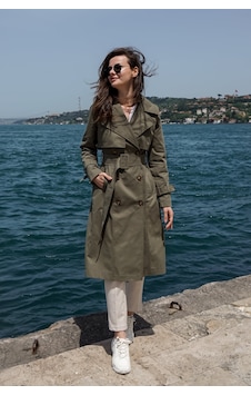 Pastelastore %100 Pamuk Gabardin Uzun 110cm Astarlı Kemerli Kadın Trençkot 1111 Haki Pastelastore %100 Pamuk Gabardin Uzun 110cm Astarlı Kemerli Kadın Trençkot 1111 Haki