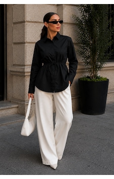 Madmext Siyah Belden Bağlamalı Oversize Cepli Gömlek Mg2798 Madmext Siyah Belden Bağlamalı Oversize Cepli Gömlek Mg2798