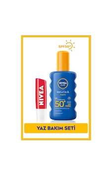 Nivea Sun Koruma & Nem Güneş Spreyi SPF50+ 200 ML + Fruity Shine Çilek Dudak Kremi Nivea Sun Koruma & Nem Güneş Spreyi SPF50+ 200 ML + Fruity Shine Çilek Dudak Kremi