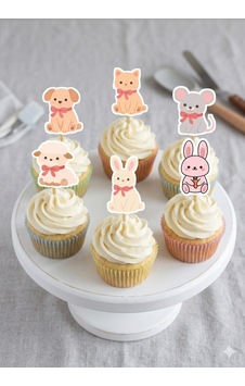 12li Sevimli Hayvanlar Cupcake Kürdan Süsü 12li Sevimli Hayvanlar Cupcake Kürdan Süsü