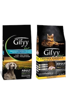Gifyy Kuzu Etli Pirinçli Yetişkin Köpek Maması 15 KG + Gifyy Tavuklu Kedi Maması 15 KG