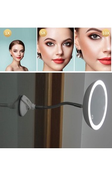 Şerit Led Işıklı Banyo Makyaj-tıraş Aynası, 10x Hd Büyütme, Esnek, Dokunmatik Işık Kısma, Ayarlanabilir Kol Çok Renkli