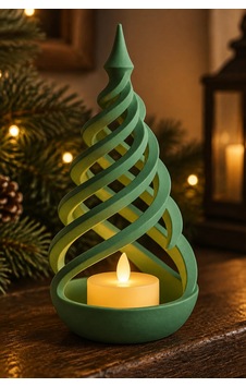 Minimalist Spiral Noel Ağacı Şeklinde Led Mum Tutucu Yeşil Minimalist Spiral Noel Ağacı Şeklinde Led Mum Tutucu Yeşil