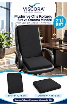 Müdür Ve Ofis Koltuğu Minderi 2 Li Set %100 Visco Uzun Sırt Ve Oturma Desteği Siyah Müdür Ve Ofis Koltuğu Minderi 2 Li Set %100 Visco Uzun Sırt Ve Oturma Desteği Siyah