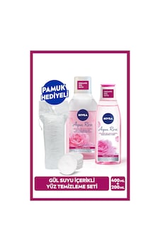 NIVEA Aqua Rose Gül Suyu İçeren Çift Fazlı Micellar Makyaj Temizleme Suyu 400 ML + Nemlendirici Tonik 200 ML + Pamuk NIVEA Aqua Rose Gül Suyu İçeren Çift Fazlı Micellar Makyaj Temizleme Suyu 400 ML + Nemlendirici Tonik 200 ML + Pamuk