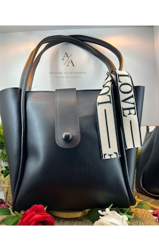 Amoura Kontrast Biye Detaylı Modern Dikey Tote Çanta Love Askılı Siyah Amoura Kontrast Biye Detaylı Modern Dikey Tote Çanta Love Askılı Siyah