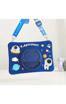 Samsung Uyumlu Galaxy Tab A9 Plus 11 Inç Sm-x210 Astronot Çocuk Kılıf Askılı Standlı Arka Kapak