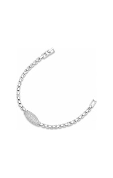 Balenbi Jewelry Gümüş Renk Oval Zirkon Taş Detaylı Paslanmaz Çelik Kadın Bileklik 1201
