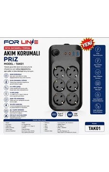 Forline Tak01 6'lı 2mt 2type-c+2usb Çıkışlı Akım Korumalı Grup Priz 2 M