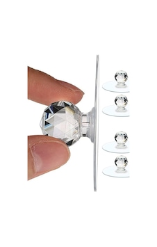 8li Kristal Klozet Kapağı Çekmece Tutacak Mini Şirin Kristal Tutacak Kulp Set 8li Beyaz